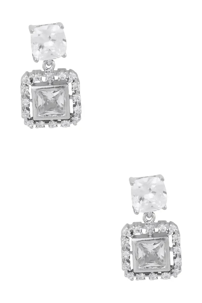 Silver-Plated Square Drop Earrings for Women