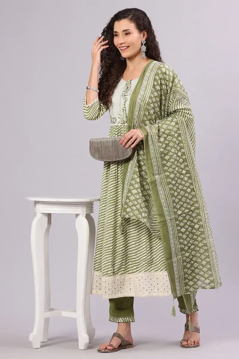 Cotton Sequined Kurti with Pant & Dupatta Set for Women 