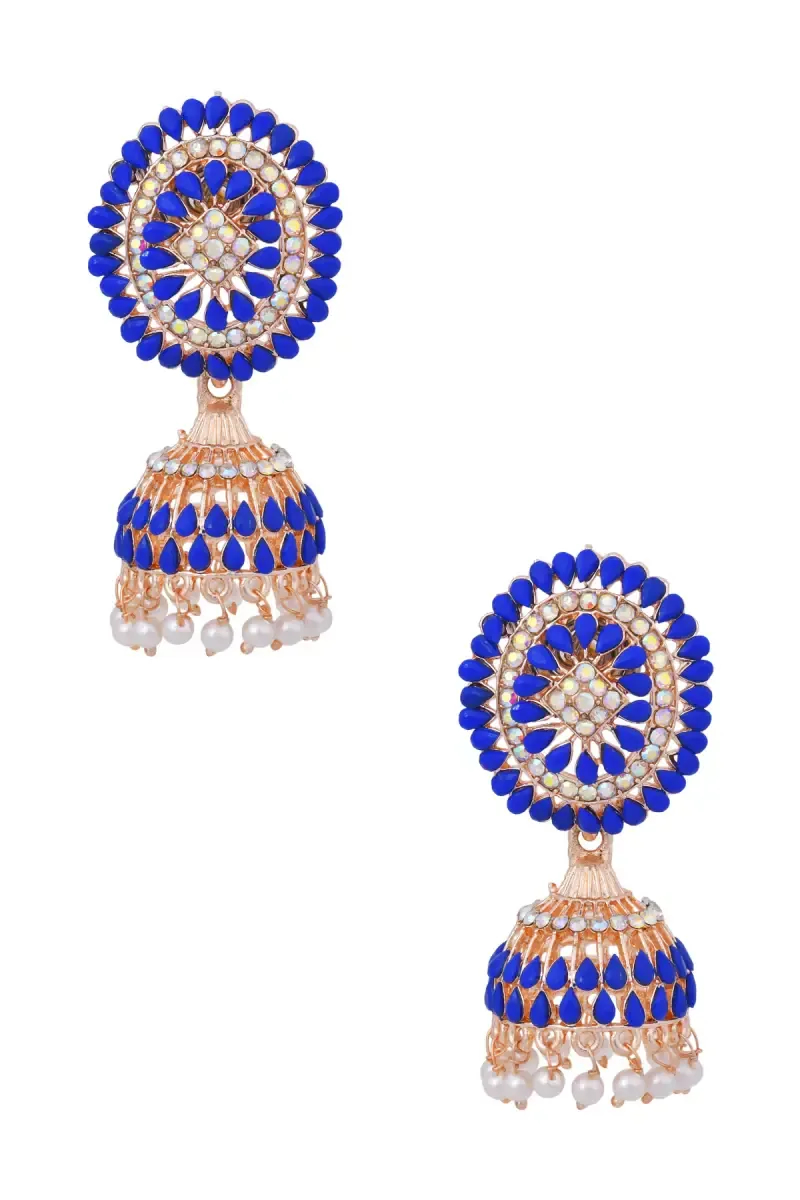 Gold Plated Kundan Studded Jhumki Earrings for Women