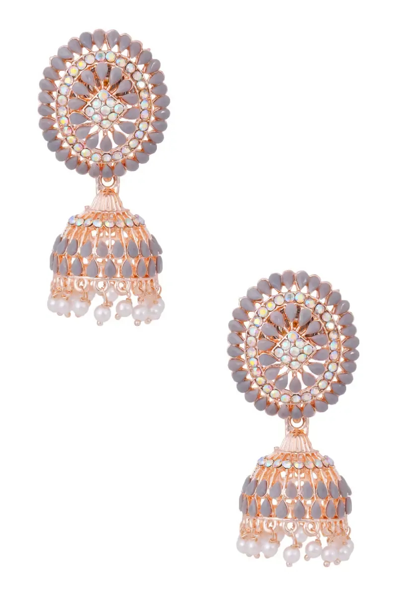 Gold Plated Kundan Studded Jhumki Earrings for Women