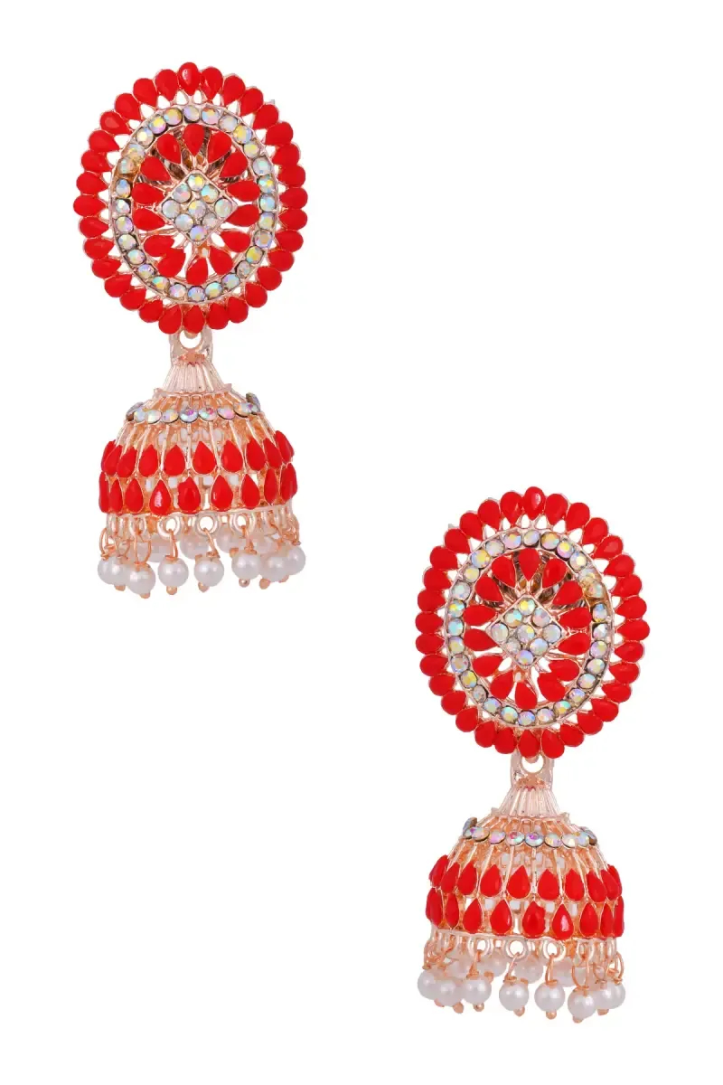 Gold Plated Kundan Studded Jhumki Earrings for Women