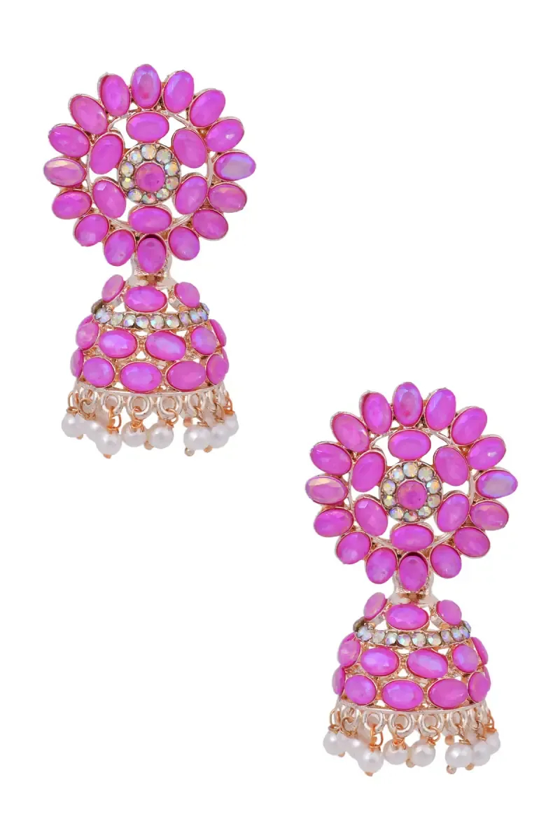 Gold Plated Kundan Studded Jhumki Earrings for Women