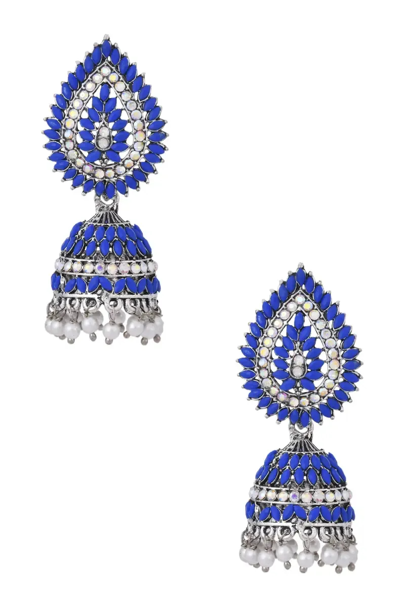 Silver Plated Paisley Design Jhumki Earrings for Women