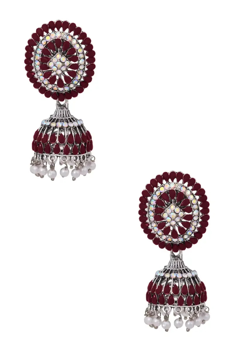 Silver Plated Floral Design Jhumki Earrings for Women