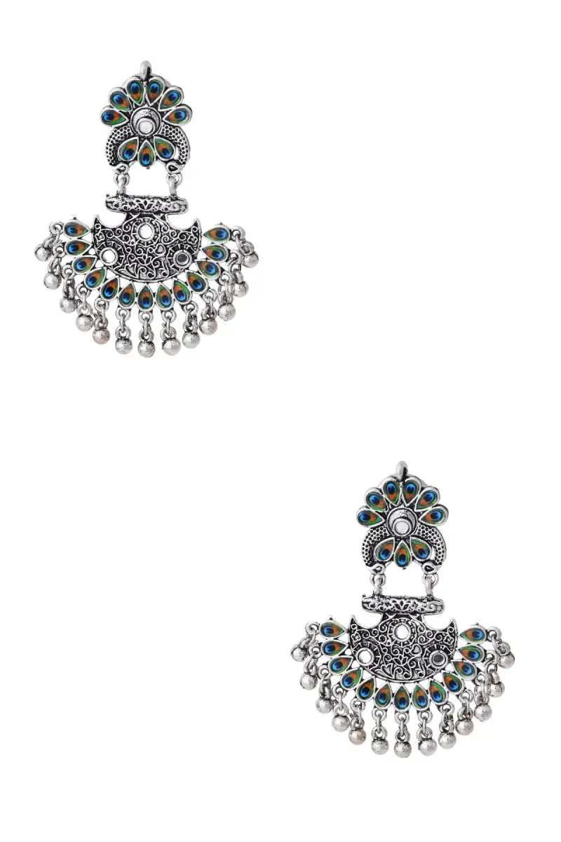 Oxidized Silver Peacock Chand Bali Earring Earrings For Women