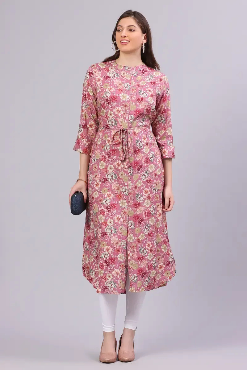Cotton Floral Print A-Line Kurti for Women