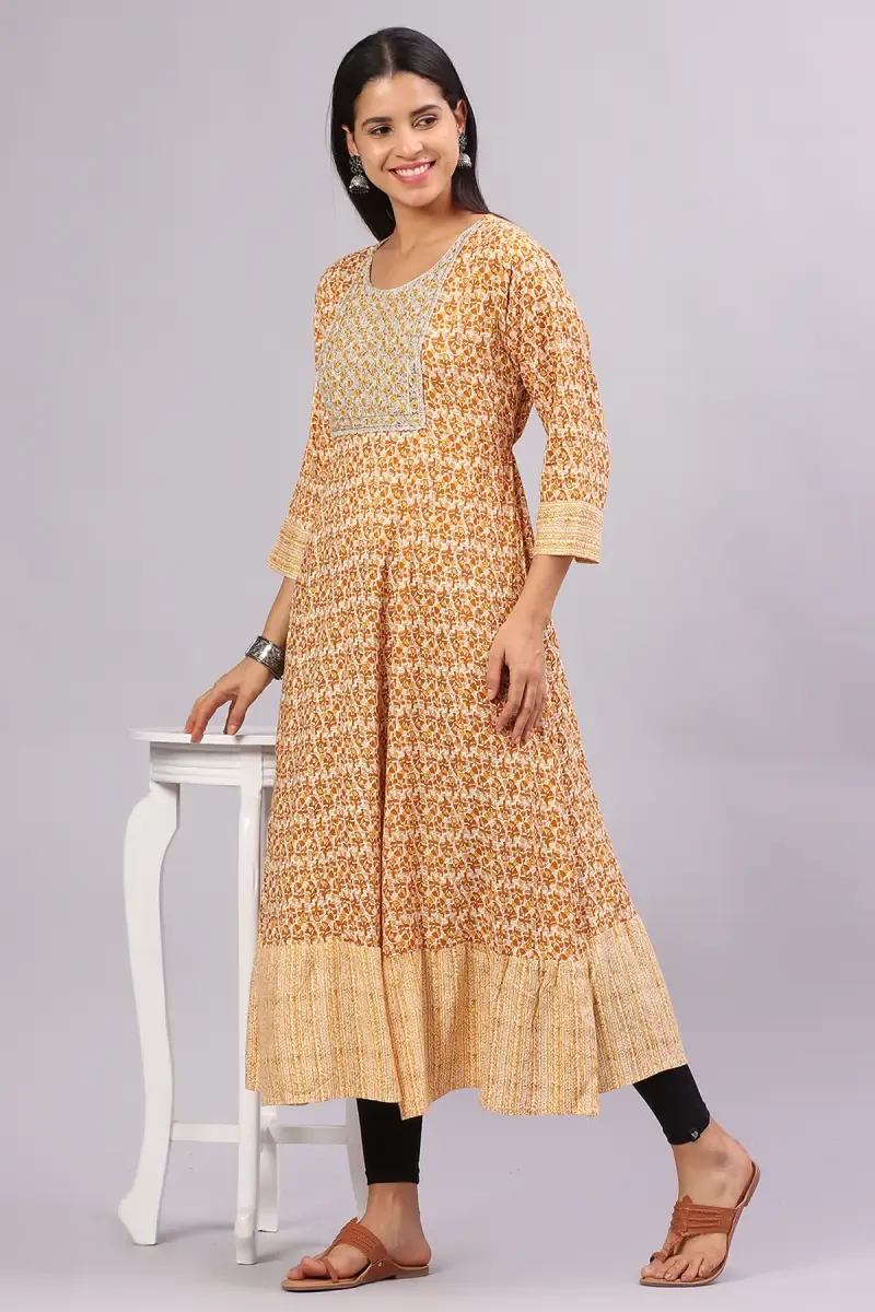 Cotton Printed A-line Kurti for Women