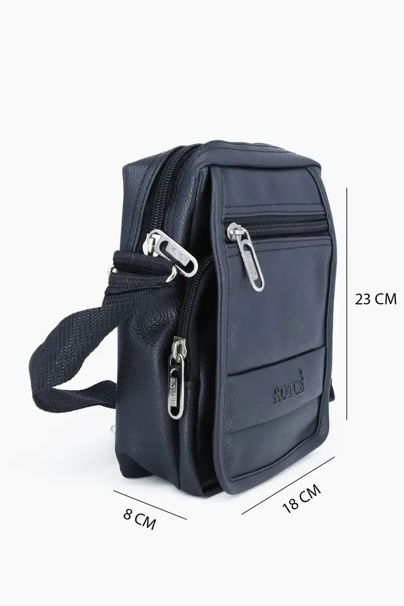 Solid Faux Leather Messenger Bag for Men