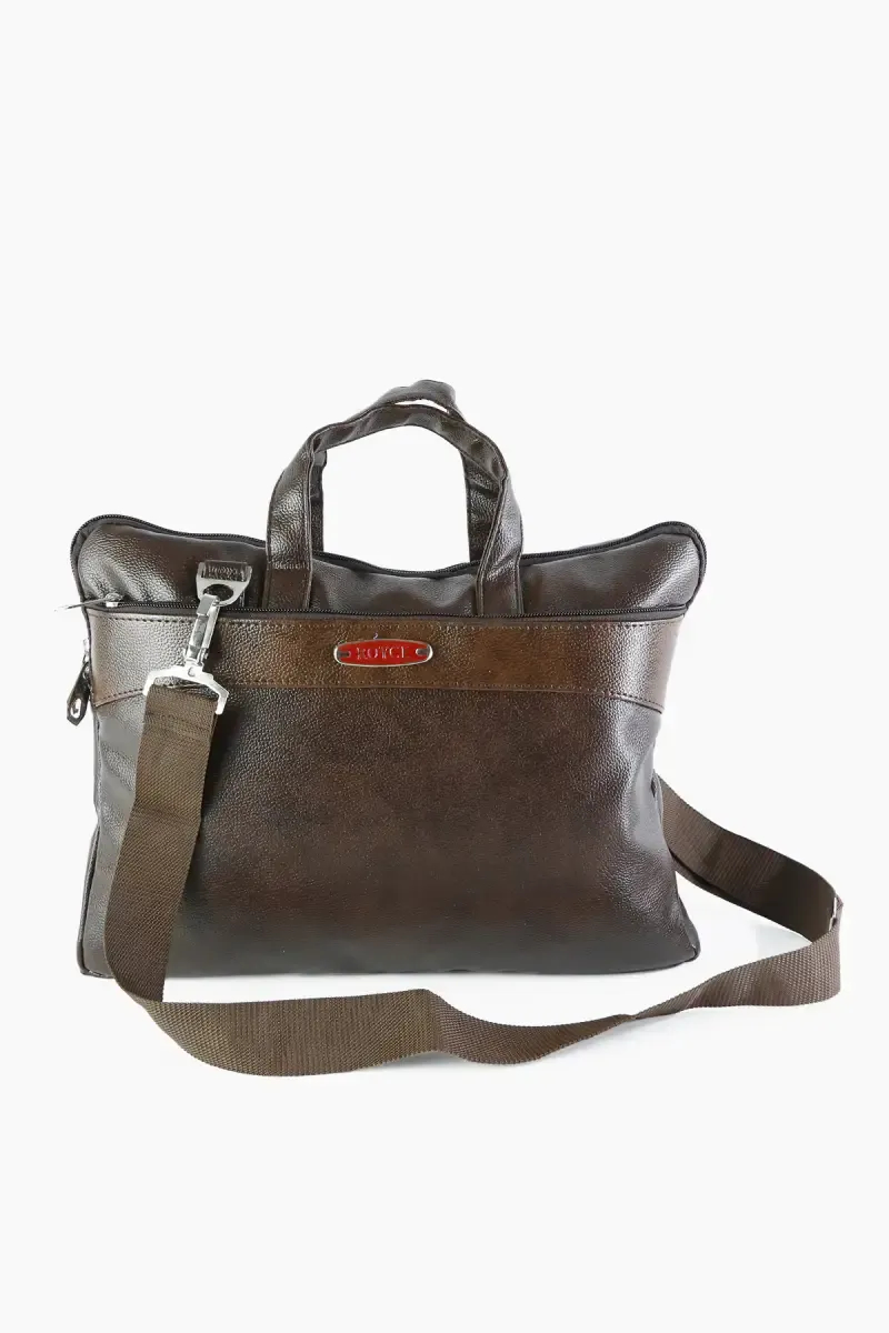 Solid Faux Leather Laptop Messenger Bag for Men