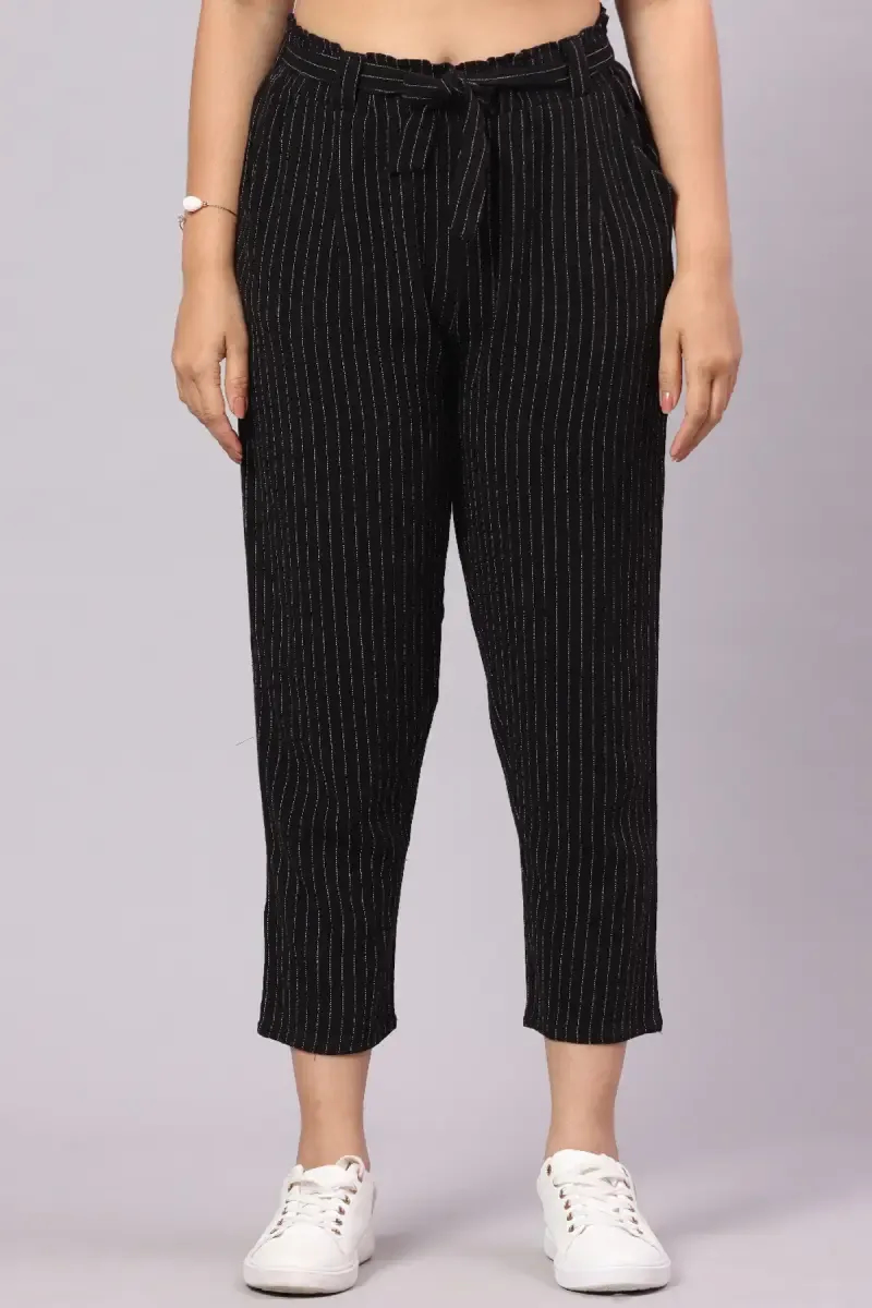 Cotton Linen Striped Pant for Women