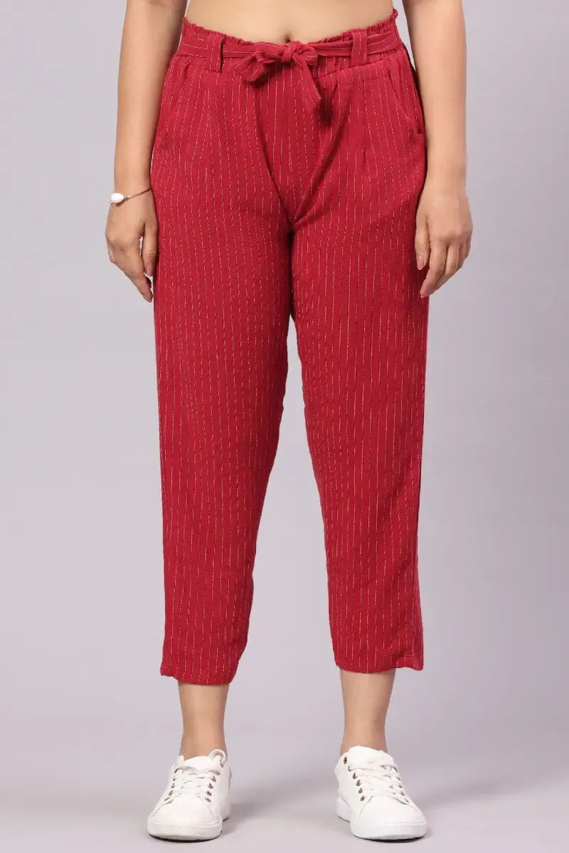 Cotton Linen Striped Pant for Women