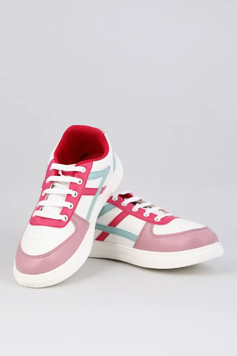 Synthetic Leather Lace-up Casual Sneakers for Women