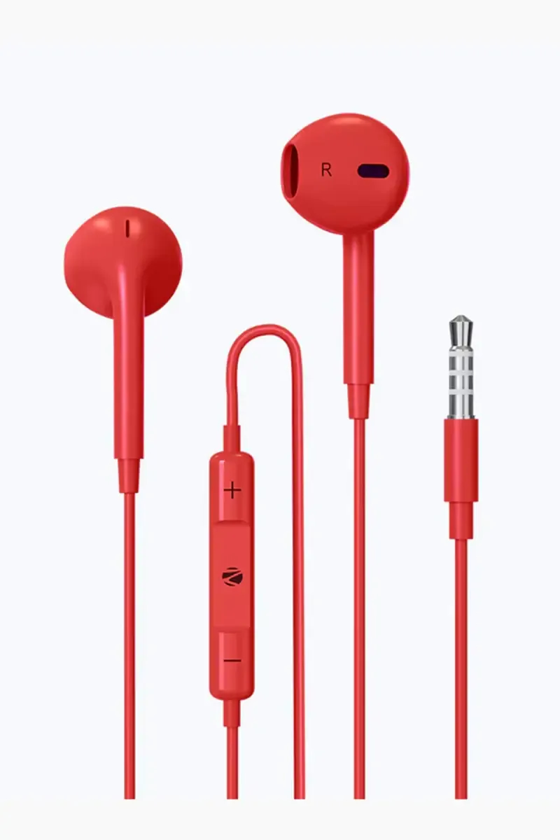 Zebronics Buds 30 3.5mm In Ear Wired Earphone with Mic, 14mm Drivers, In Line Mic (Red)