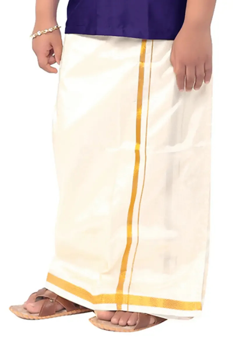 Boy's Art Silk Shirt & Dhoti with Angavasthuram 5 Pcs Set (Accessories Included)