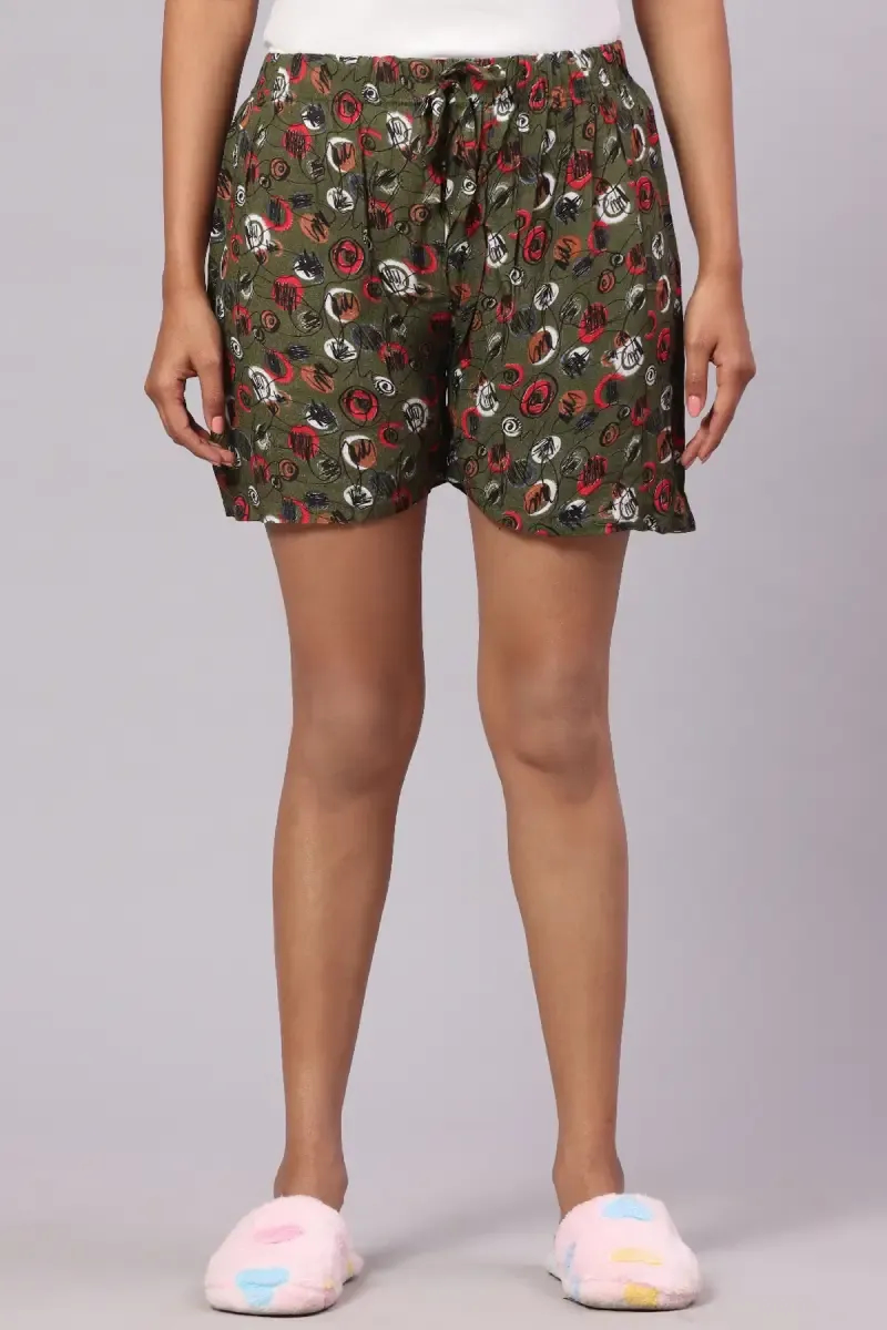 Cotton Hosiery Abstract Printed Shorts for Women
