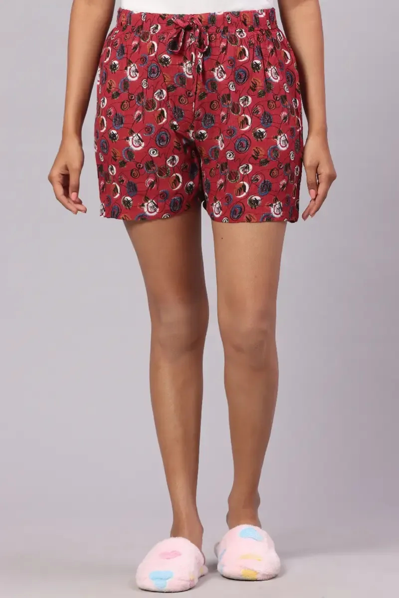 Cotton Hosiery Abstract Printed Shorts for Women