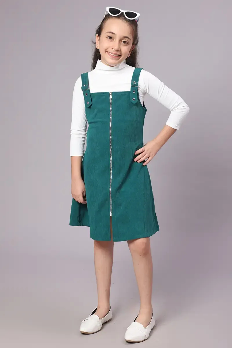 Girl's Corduroy Solid Dungaree Set (4-17 Yrs)