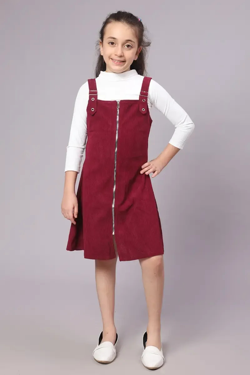 Girl's Corduroy Solid Dungaree Set (4-17 Yrs)