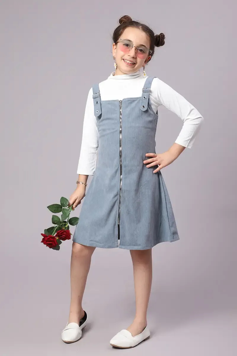 Girl's Corduroy Solid Dungaree Set (4-17 Yrs)