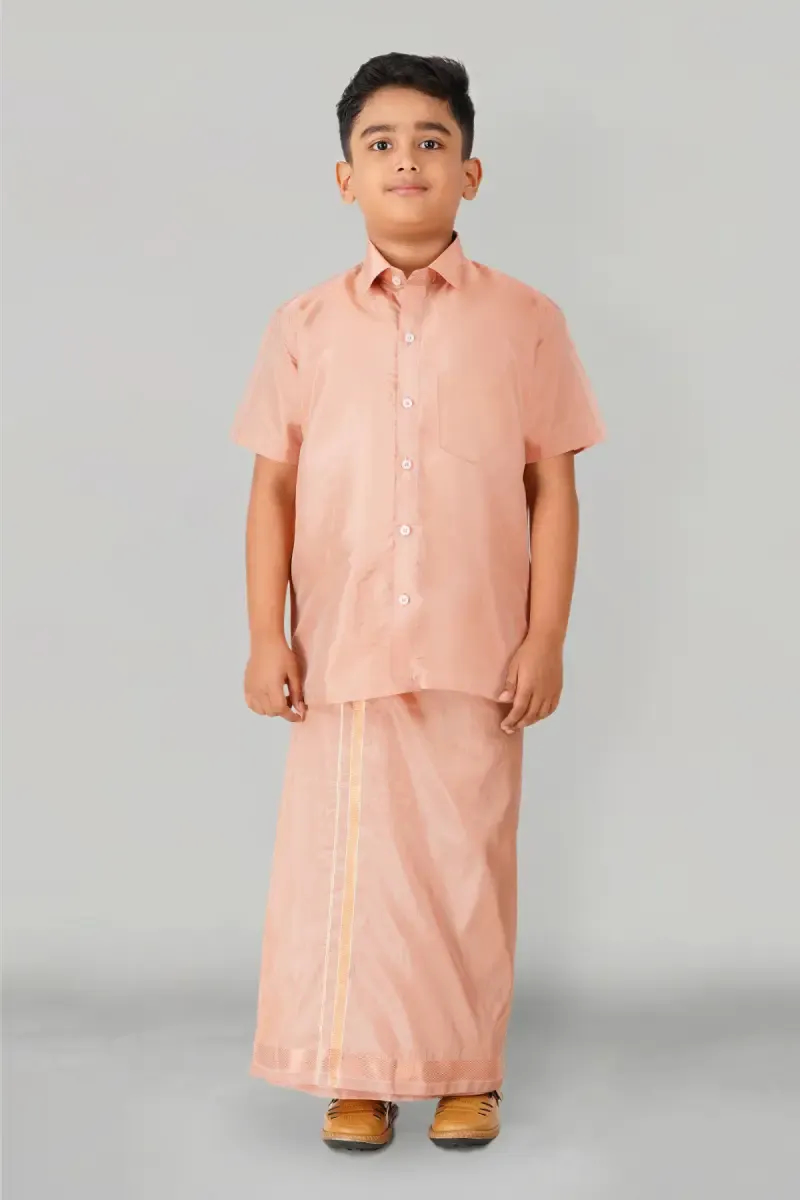 Art Silk Shirt with Dhoti Set for Boy (2-Pcs Set)