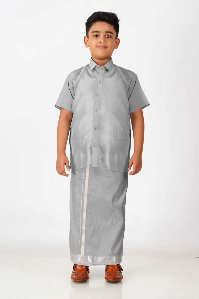 Art Silk Shirt with Dhoti Set for Boy (2-Pcs Set)