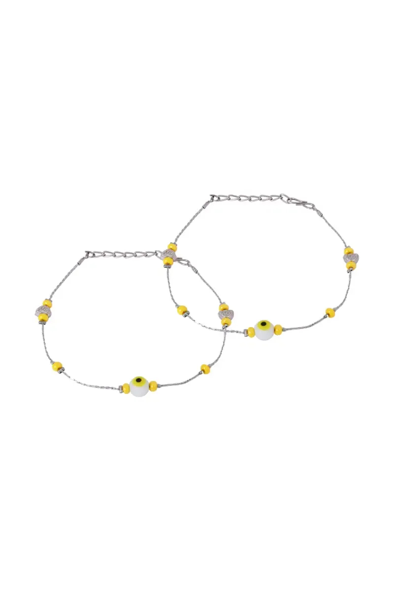 Silver Plated Evil Eye Beads Anklets for Women & Girls