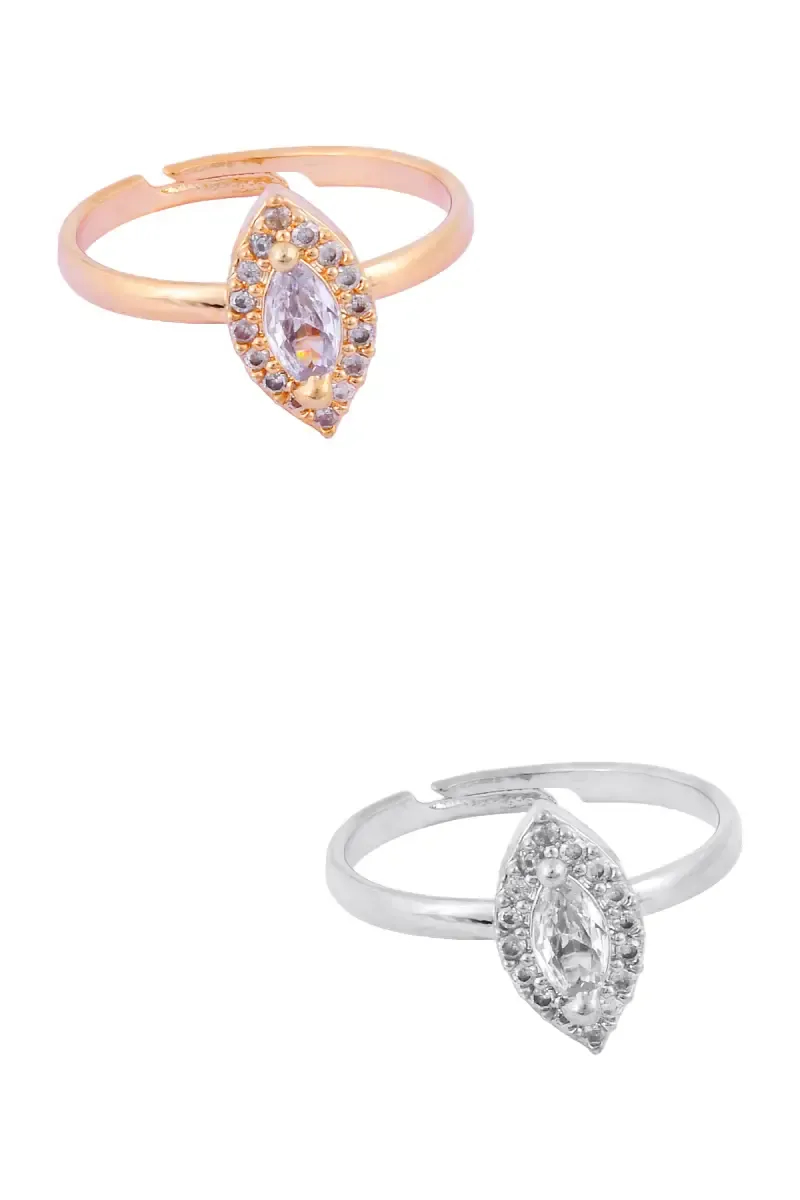 Cubic Zirconia Glossy Finish Rings - Set of 2