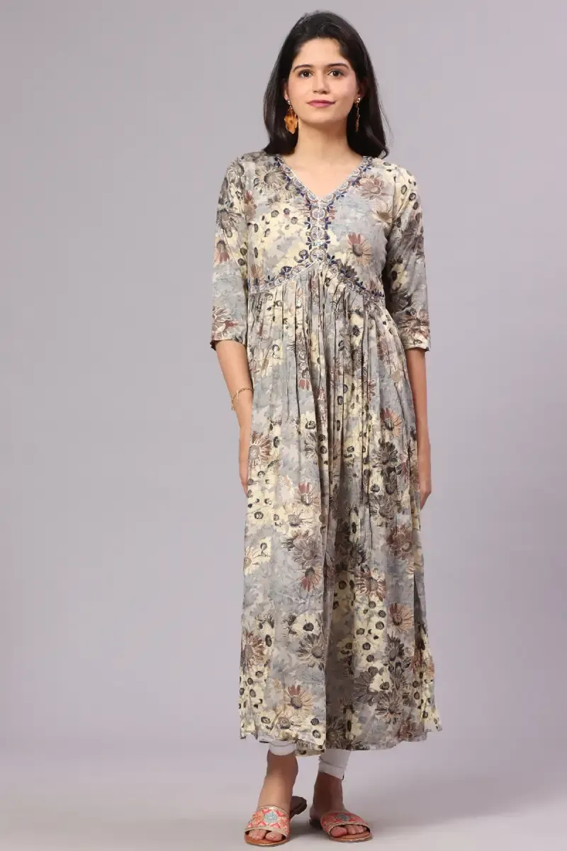 Cotton Blend Printed Alia-Cut Dress for Women 