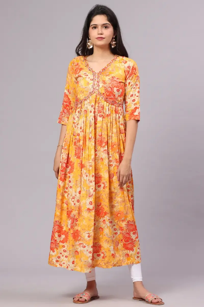 Cotton Blend Printed Alia-Cut Dress for Women 