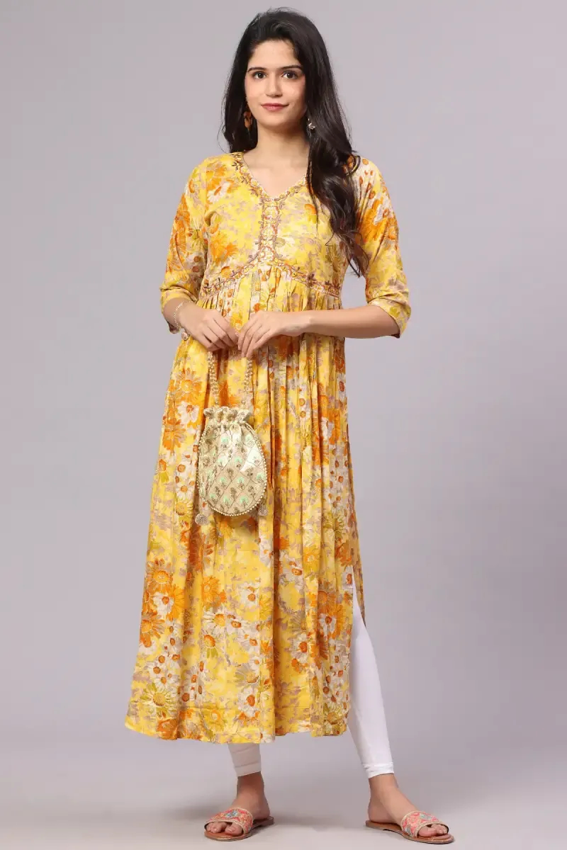 Cotton Blend Printed Alia-Cut Dress for Women 