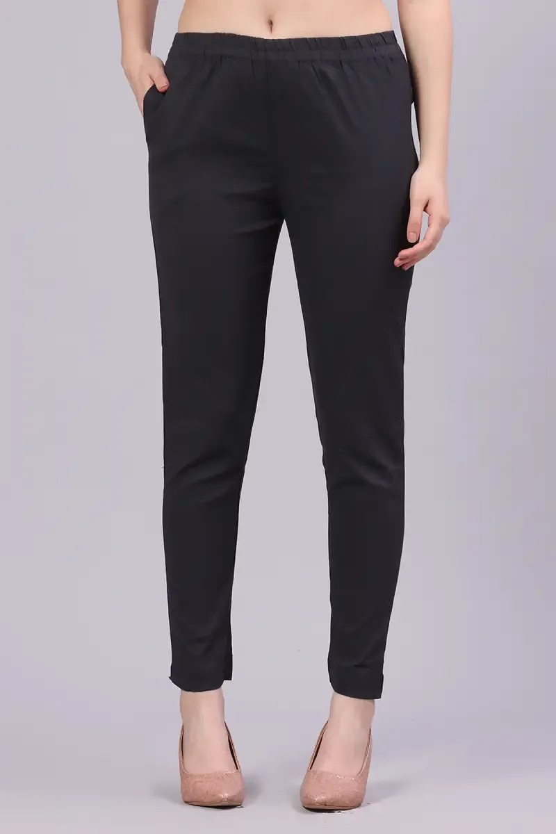 Cotton Blend Solid Kurti Pant for Women