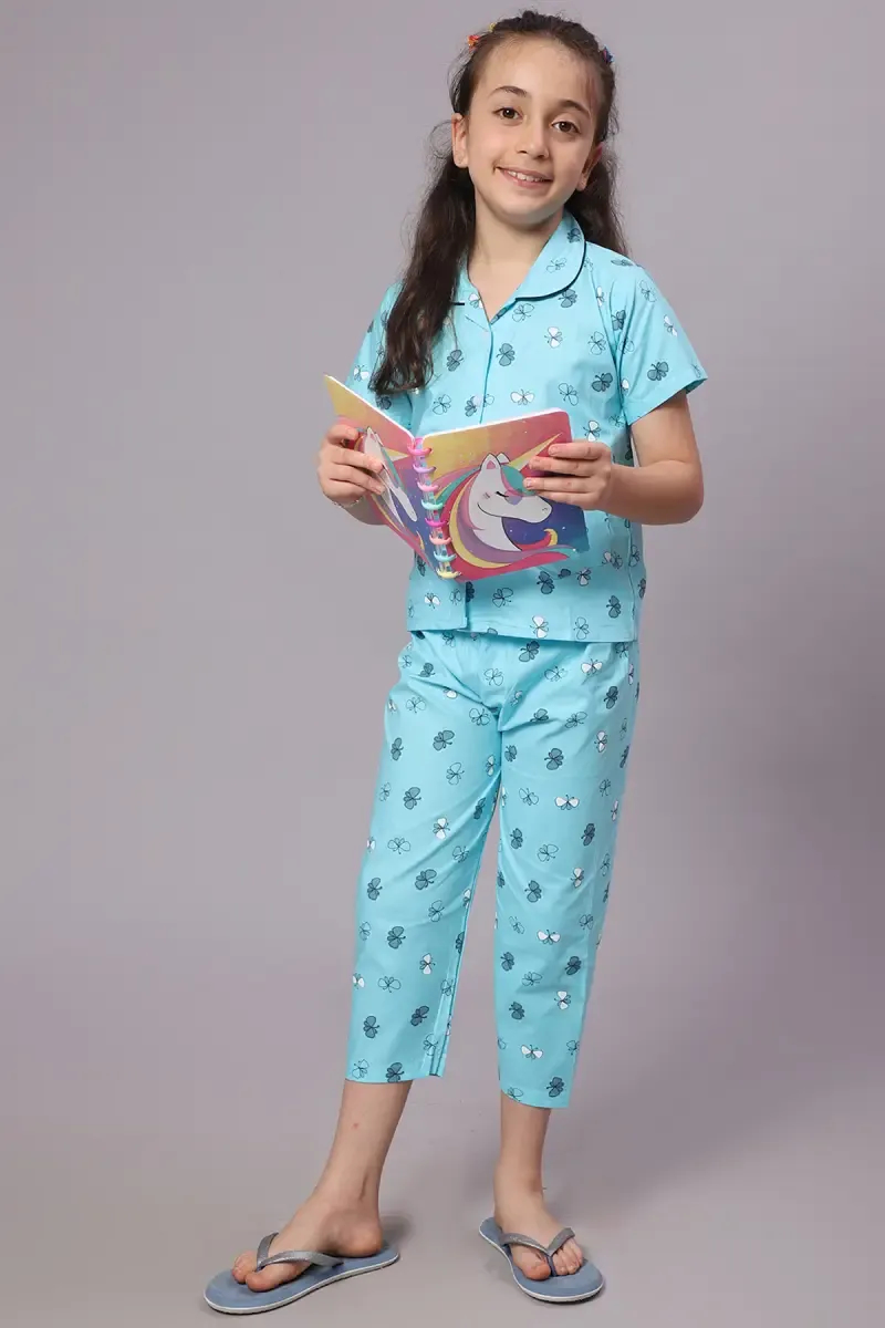 Girl's Cotton Blend Printed Pyjama Set (1 - 10 Yrs)