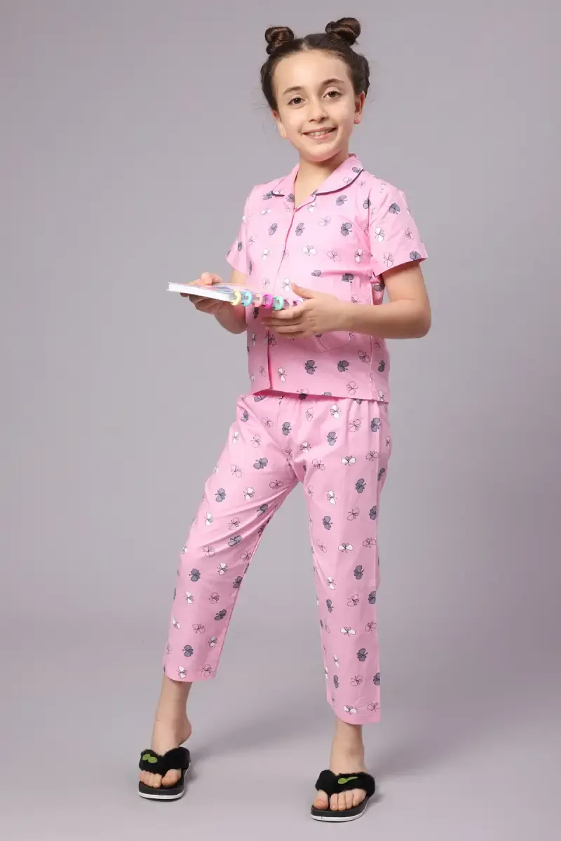 Girl's Cotton Blend Printed Pyjama Set (1 - 10 Yrs)
