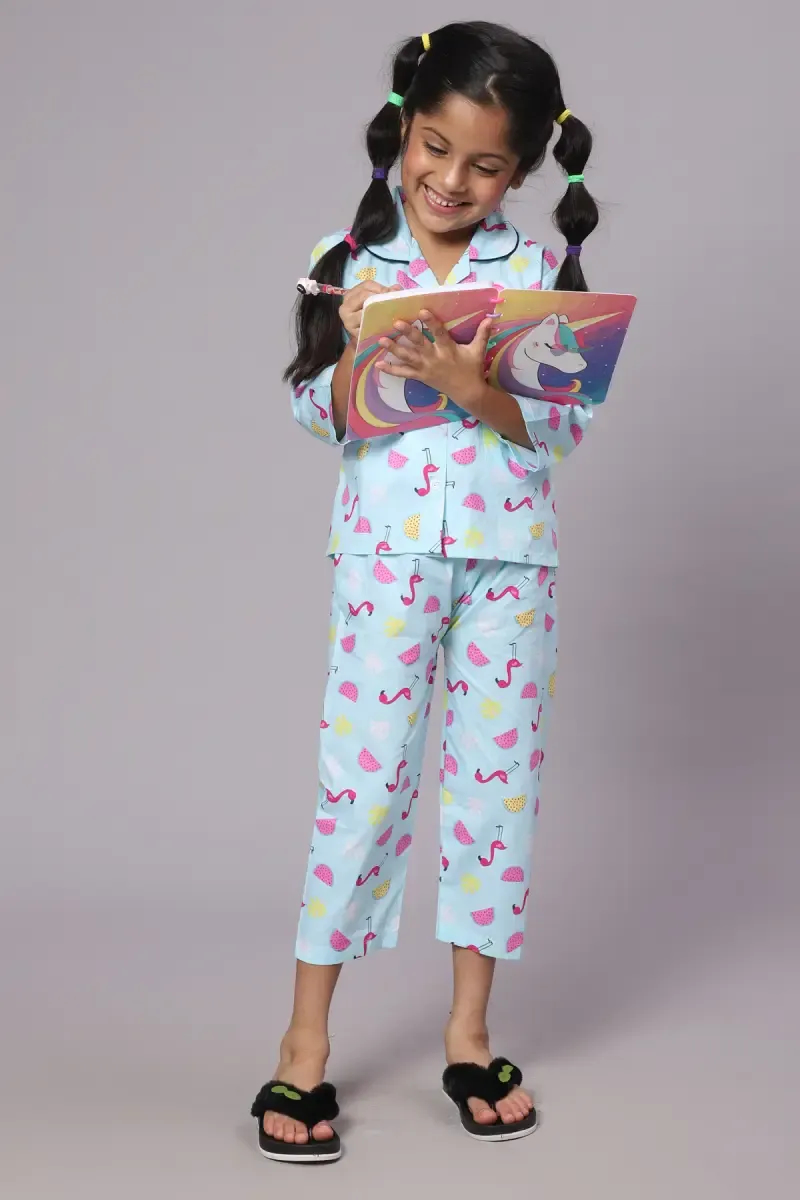 Girl's Cotton Blend Printed Pyjama Set (1 - 10 Yrs)