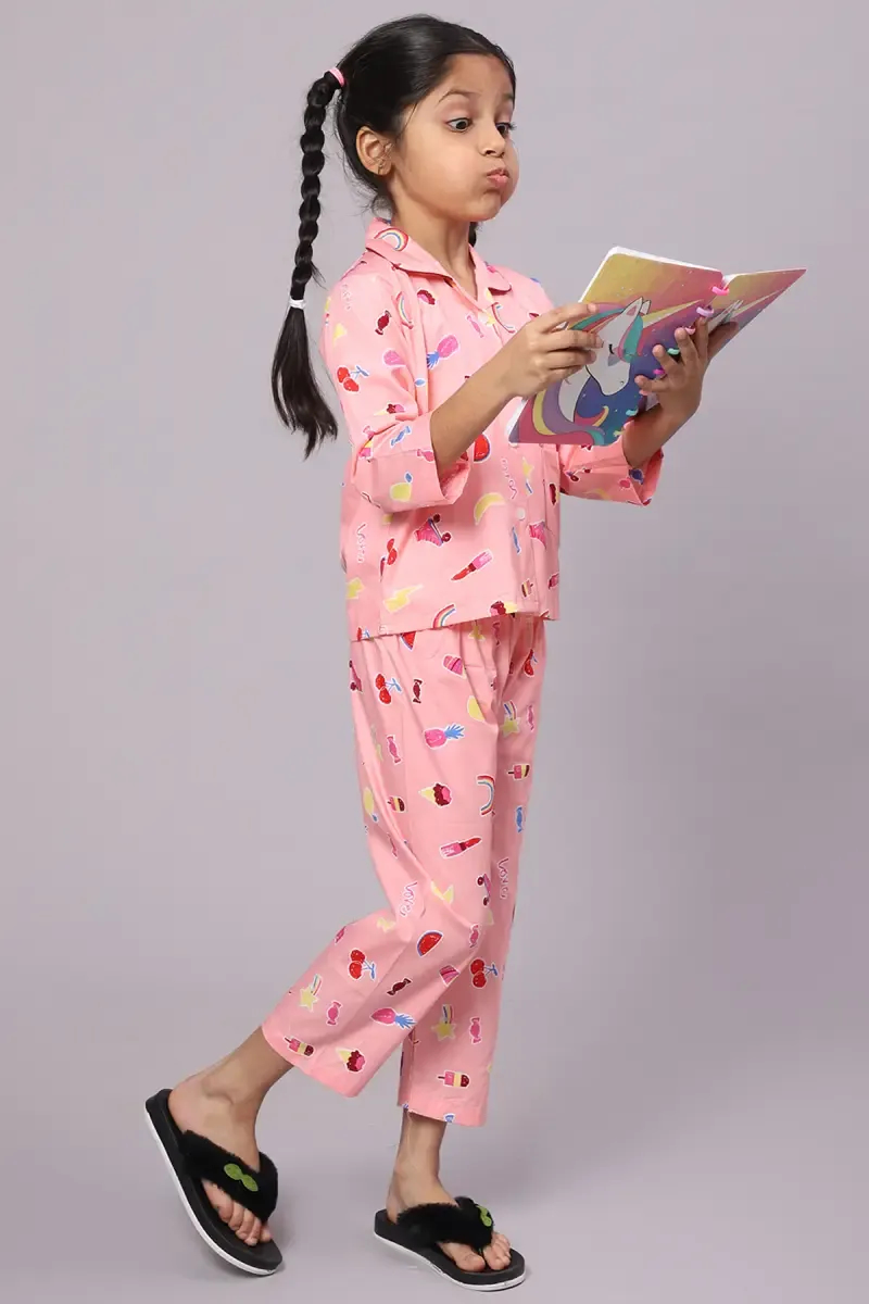 Girl's Cotton Blend  Printed Pyjama Set (1 - 10 Yrs)