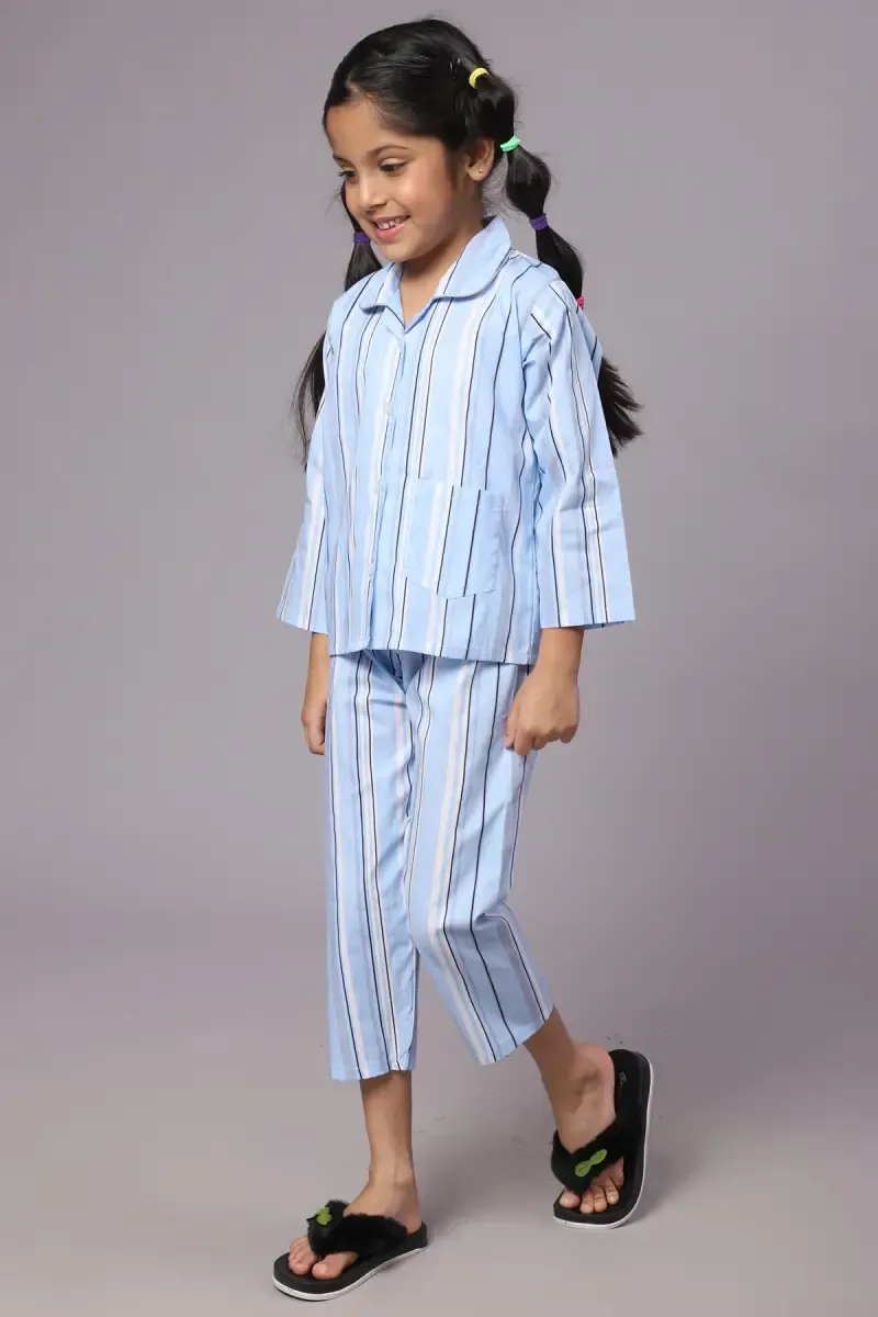 Girl's Cotton Blend Striped Pyjama Set (1 - 10 Yrs)