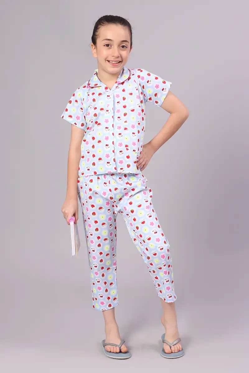 Girl's Cotton Blend Printed Pyjama Set (1 - 10 Yrs)
