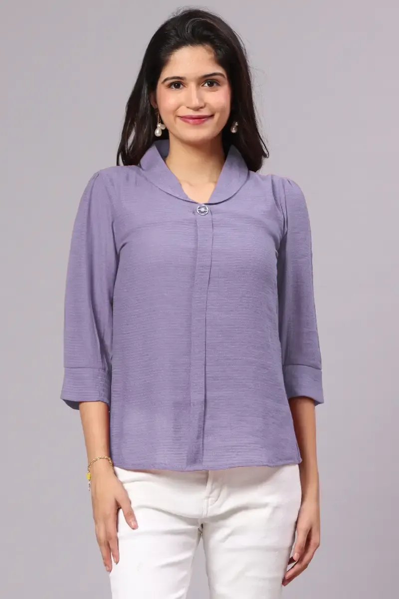 Georgette Solid Shirt Type Top for Women