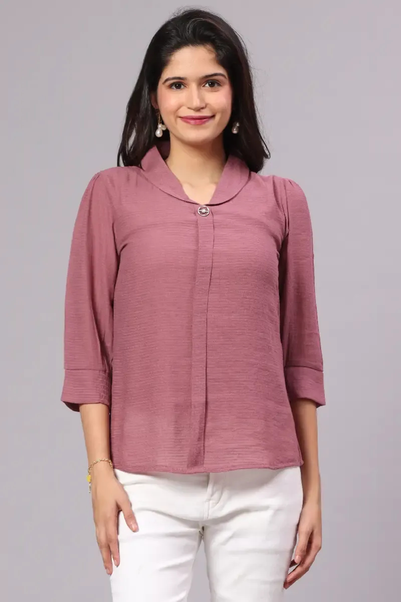 Georgette Solid Shirt Type Top for Women