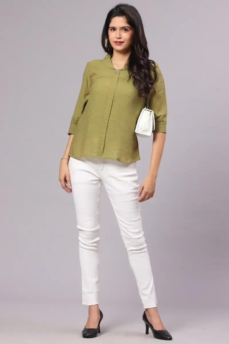 Georgette Solid Shirt Type Top for Women