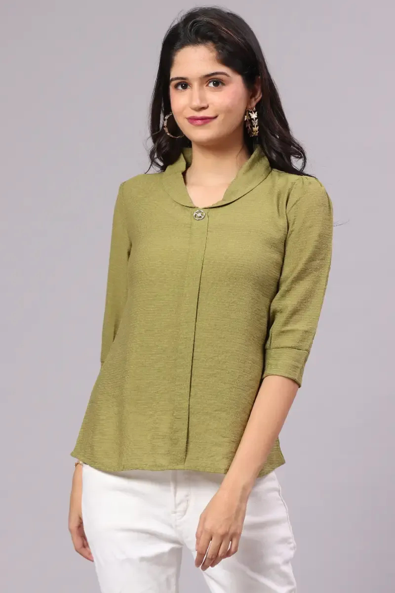 Georgette Solid Shirt Type Top for Women