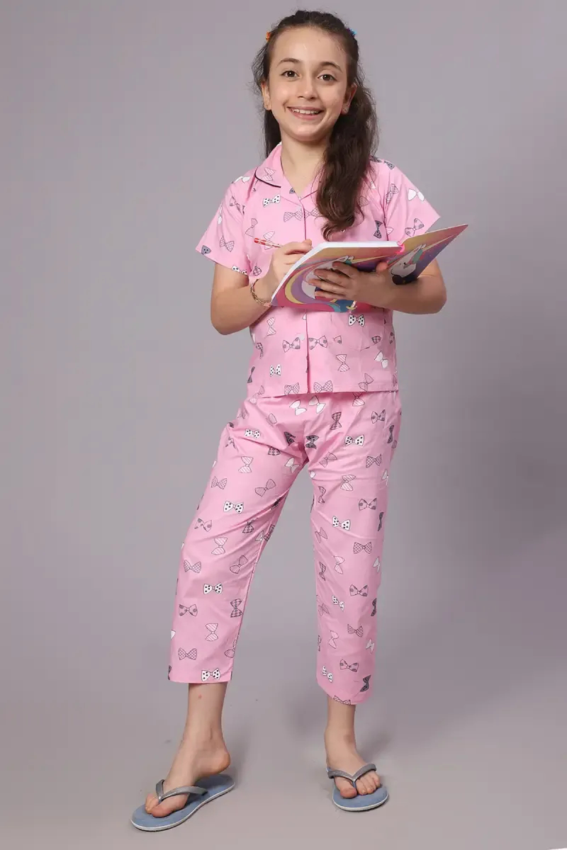 Girl's Cotton Blend Printed Pyjama Set (1 - 10 Yrs)