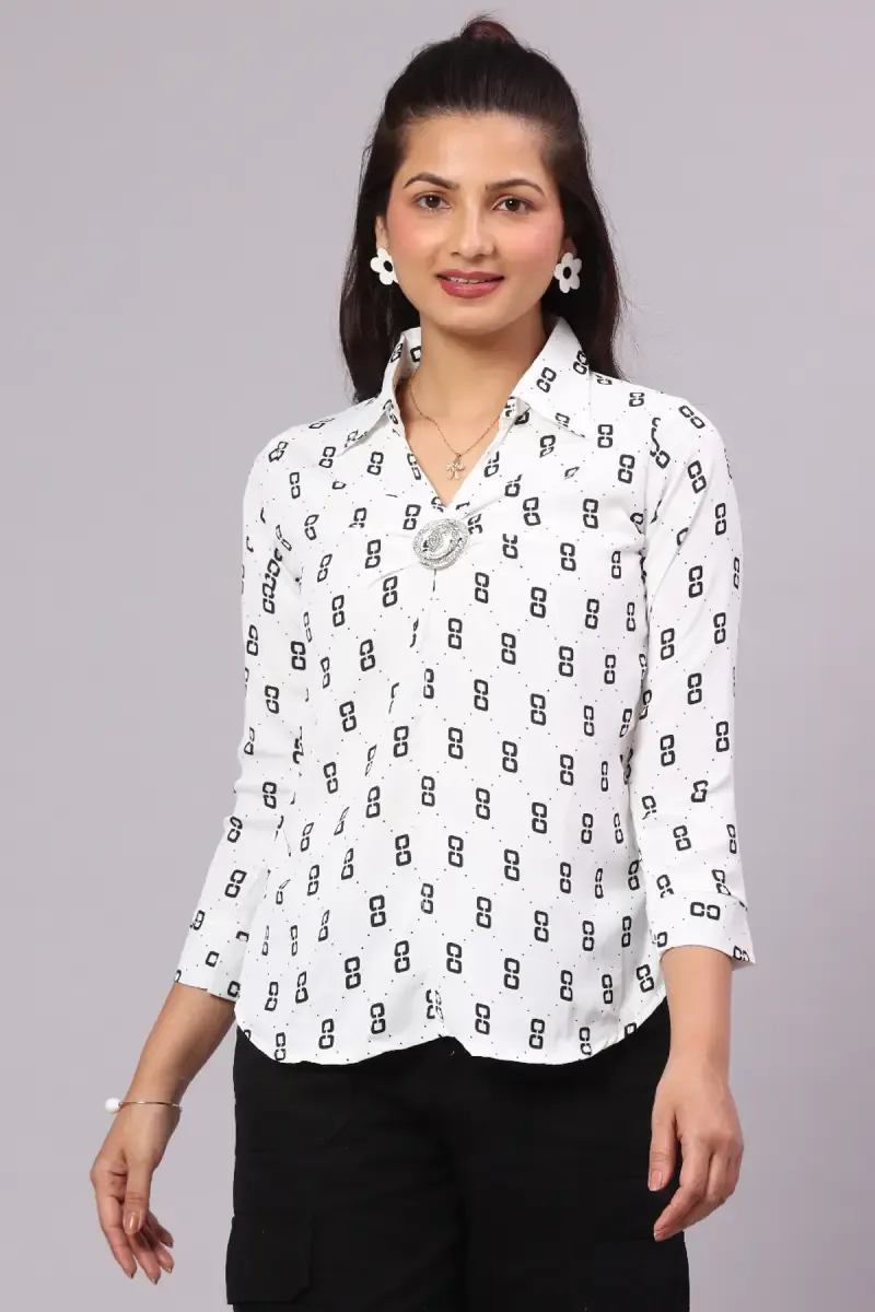 Polyester Crepe Geometric Printed Top for Women