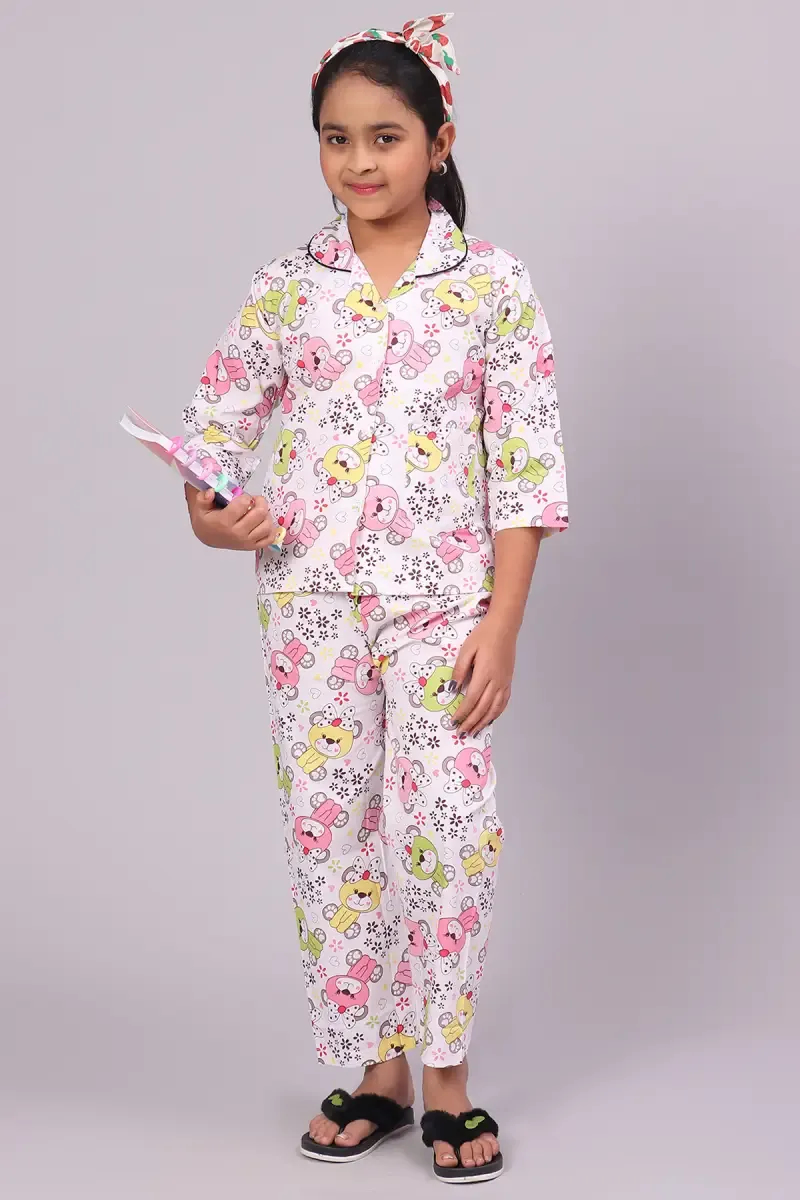 Girl's Cotton Blend Printed Pyjama Set (1 - 10 Yrs)