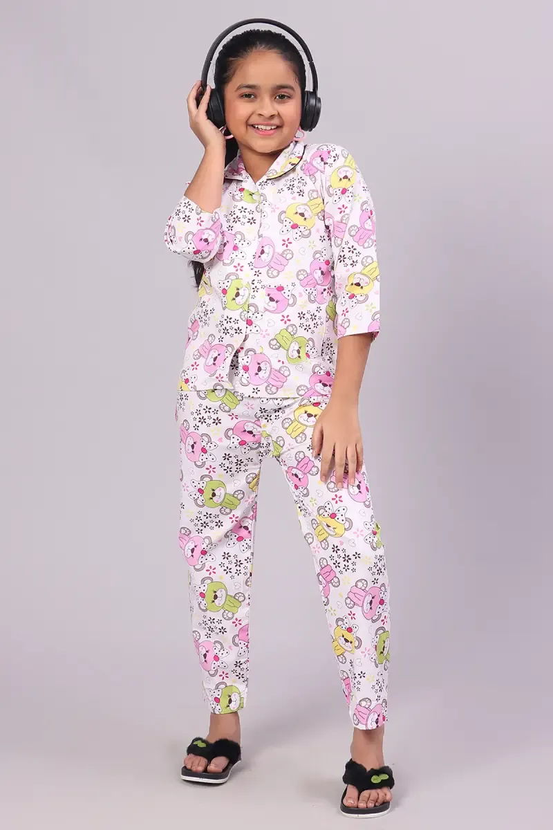 Girl's Cotton Blend Printed Pyjama Set (1 - 10 Yrs)