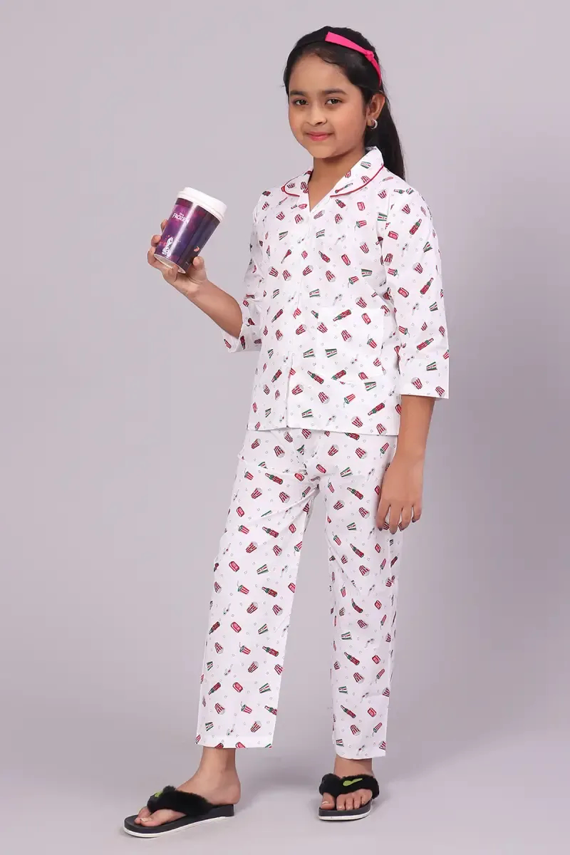 Girl's Cotton Blend  Printed Pyjama Set (1 - 10 Yrs)
