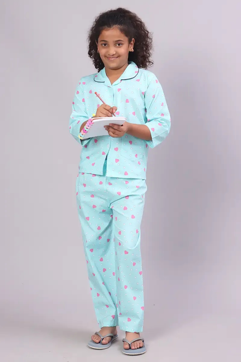 Girl's Cotton Blend Printed Pyjama Set (1 - 10 Yrs)