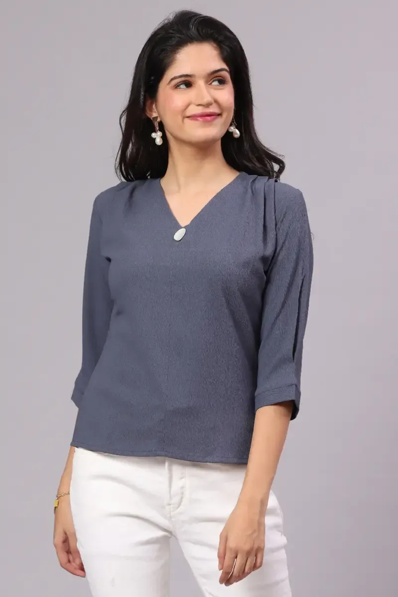 Georgette Solid Shirt Type Top for Women