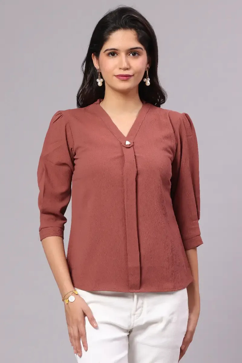 Georgette Solid Shirt Style Top for Women
