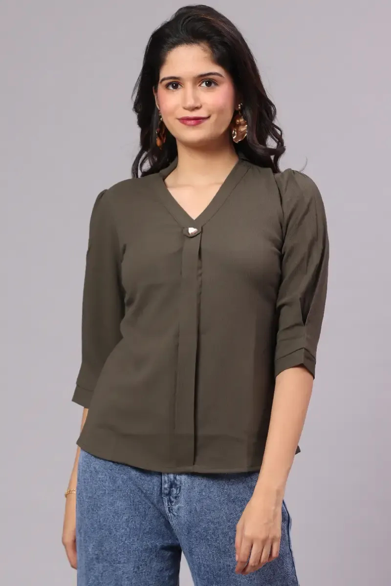 Georgette Solid Shirt Style Top for Women